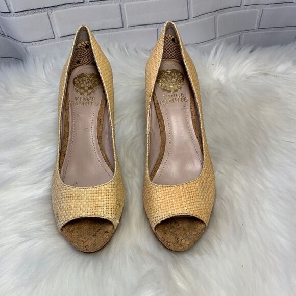Vince Camuto Ashlynn Raffia Peep Toe Heels Sz 5.5 - Picture 3 of 8